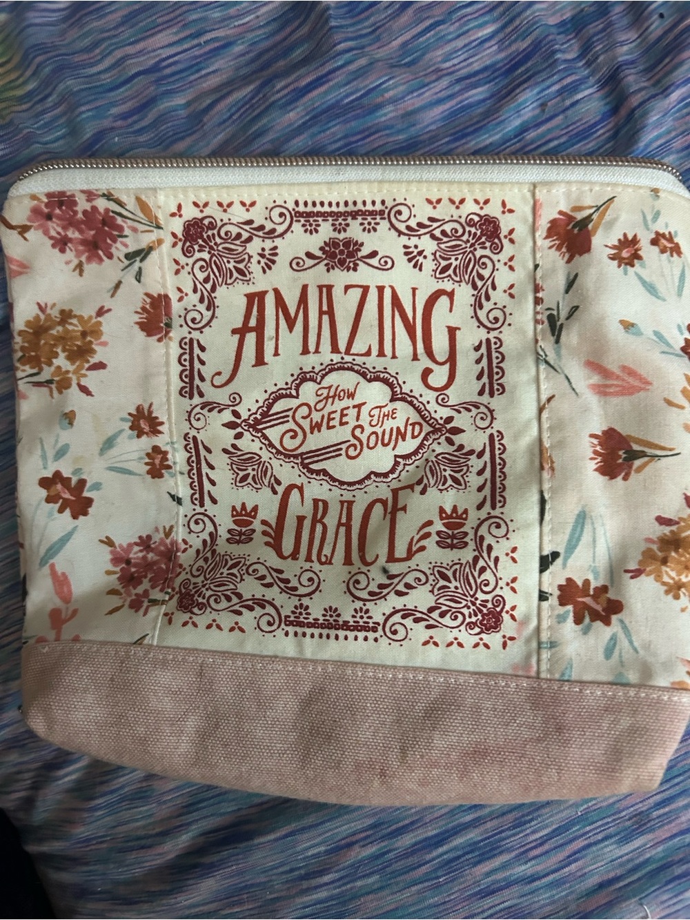Floral 'Amazing Grace' Zip Pouch - Cream & Dusty Rose